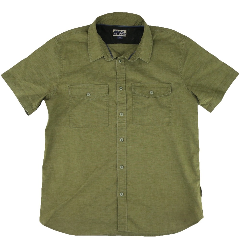 Edgevale Hemp‎ Outdoors Vented Short Sleeve Button Up Shirt Mens Large Green